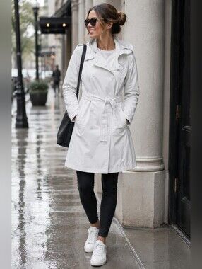Helly Hansen Wellington Trench Coat White Medium Removable Hood Waterproof
